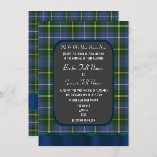 Karierte Hochzeit in Blau und Grün Einladung (Vorne/Hinten)