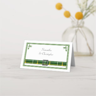 Karierte Hochzeit mit grünem Tartan Platzkarte