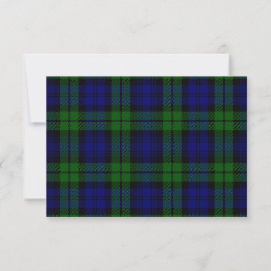 Karierte Hochzeit von Black Watch Tartan RSVP Karte (Rückseite)