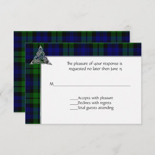 Karierte Hochzeit von Black Watch Tartan RSVP Karte (Vorne/Hinten)