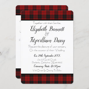 Karierte Hochzeitseinladung in Rot und Schwarz Einladung