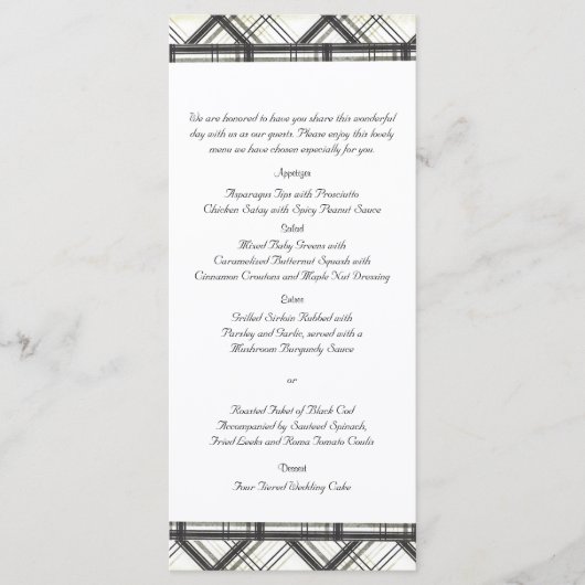 Karierte Hochzeitsmenüs in Schwarz und Weiß Menükarte (Vorderseite)