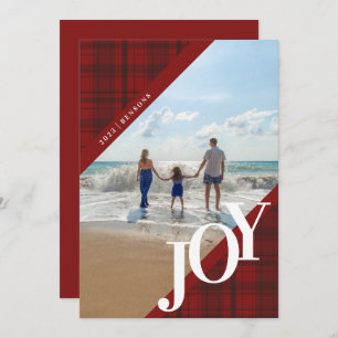 Karierte JOY Diagonal Red Holiday Card Feiertagskarte
