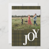 Karierte JOY Green Holiday Card Feiertagskarte (Vorderseite)