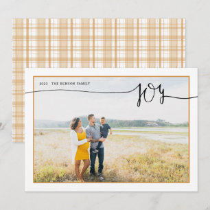 Karierte JOY Minimal Script Gold Holiday Card Feiertagskarte