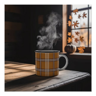 Karierte Kaffee Tasse Heritage Muster Herbstdampf Poster