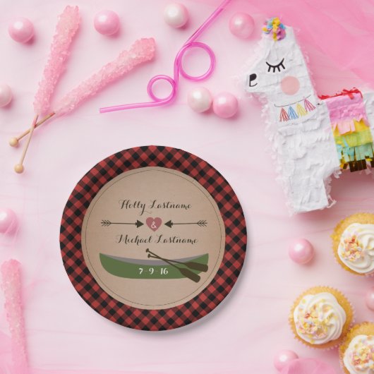 Karierte Kanufahrt + Pfeile Rustikale Hochzeit Pappteller (Party)