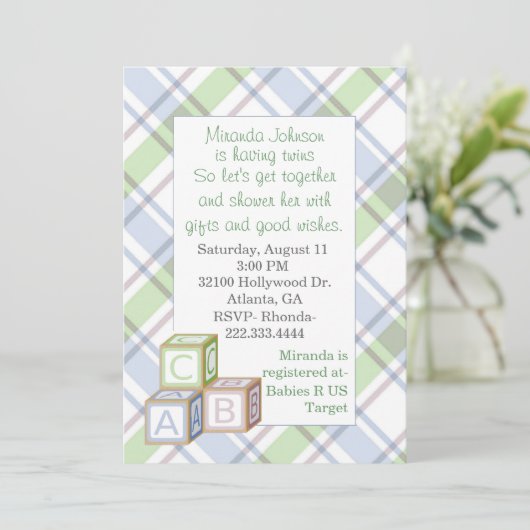 Karierte Kinderdusche Einladung (Stehend Vorderseite)