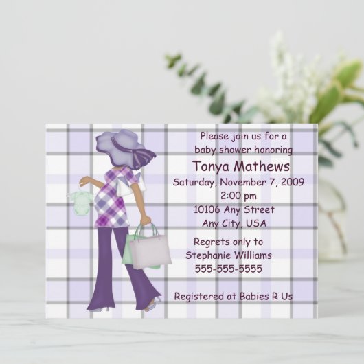 Karierte Kinderdusche (OM) Einladung (Stehend Vorderseite)