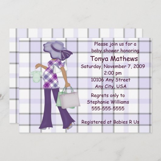 Karierte Kinderdusche (OM) Einladung (Vorne/Hinten)