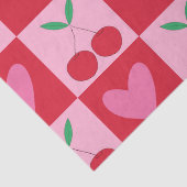 Karierte Kirschen mit rosa Herzmuster Seidenpapier (Detail)