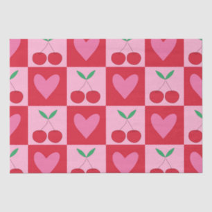 Karierte Kirschen mit rosa Herzmuster Seidenpapier
