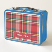 Karierte klassische Personalisierte Kinder Name Ru Metall Brotdose (Vorderseite)