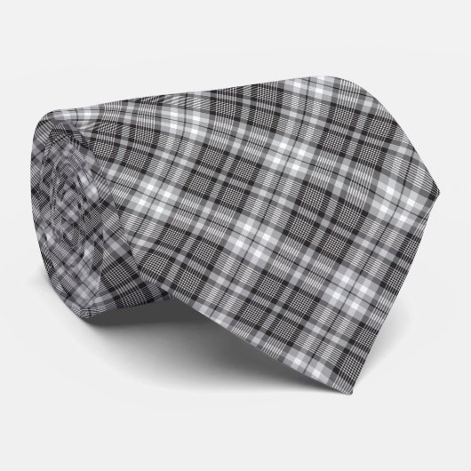 Karierte Krawatte Schwarz, Grau und Weiß (Gerollt)