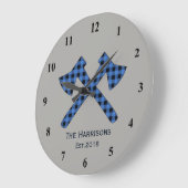 Karierte Kreuzung Blau Kariert Große Wanduhr (Winkel)