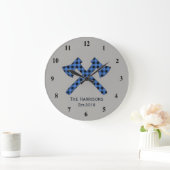 Karierte Kreuzung Blau Kariert Große Wanduhr (Zuhause)