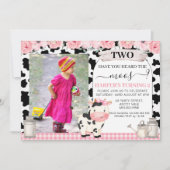 Karierte Kuh drucken Rosa Blumenmuster Foto Arch G Einladung (Vorderseite)