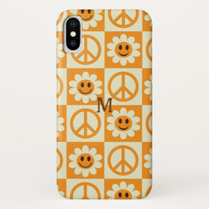 Karierte lächelnde Blumen Friedenszeichen Orange C Case-Mate iPhone Hülle