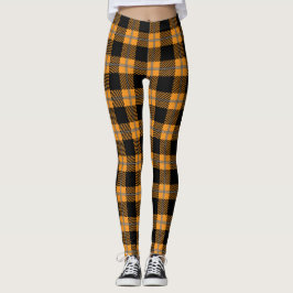 karierte Leggings aus Schwarz und Orange