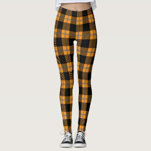 karierte Leggings aus Schwarz und Orange