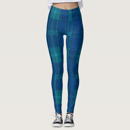Karierte Leggings für blaues Schachbrett (Vorderseite)