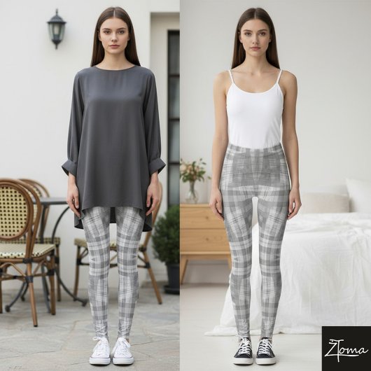 karierte Leggings in Grautönen und Weiß