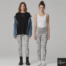 karierte Leggings in Grautönen und Weiß