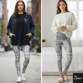 karierte Leggings in Grautönen und Weiß