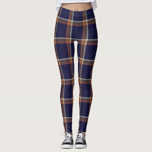 Karierte Leggings von Navy und Auburn Orange (Vorderseite)