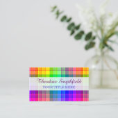 Karierte, leuchtfarbige Regenbogenfarbe Visitenkarte (Stehend Vorderseite)