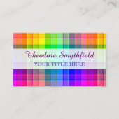 Karierte, leuchtfarbige Regenbogenfarbe Visitenkarte (Vorderseite)
