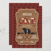 Karierte Lumberjack Einladungen zur ersten Geburts (Vorne/Hinten)