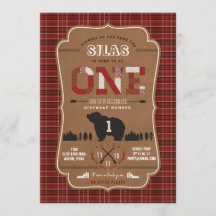 Karierte Lumberjack Einladungen zur ersten Geburts