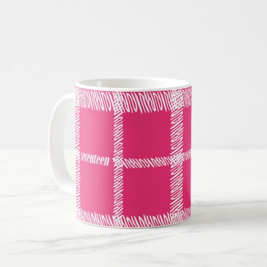 Karierte Magenta Kaffeetasse (Vorderseite Links)