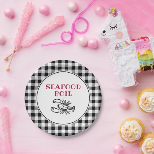 Karierte Meeresfrüchte Party Schwarz/Weiß Pappteller (Party)