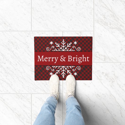 Karierte Merry & Bright Schneeflocke Fußmatte (Indoor)