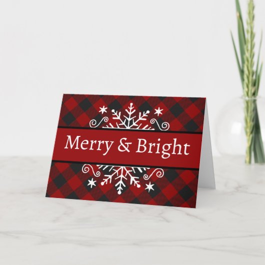 Karierte Merry & Bright Schneeflocke Postkarte (Vorderseite)