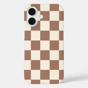 Karierte Mocha Mousse Brown White Girly Niedlich iPhone 16 Hülle