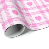 Karierte moderne rosa Herzenskollektion Geschenkpapier (Rolleneckpunkt)