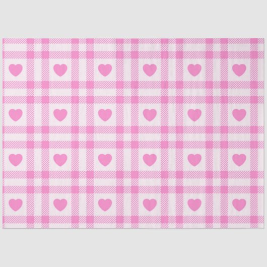 Karierte moderne rosa Herzenskollektion Seidenpapier (Vorderseite)