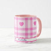 Karierte moderne rosa Herzenskollektion Tasse (VorderseiteRechts)