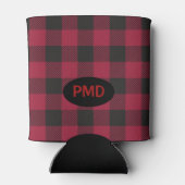 Karierte Monogram-Initialen von Red Black Buffalo Dosenkühler (Rückseite)