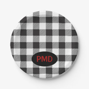 Karierte Monogram-Initialen von White Black Buffal Pappteller