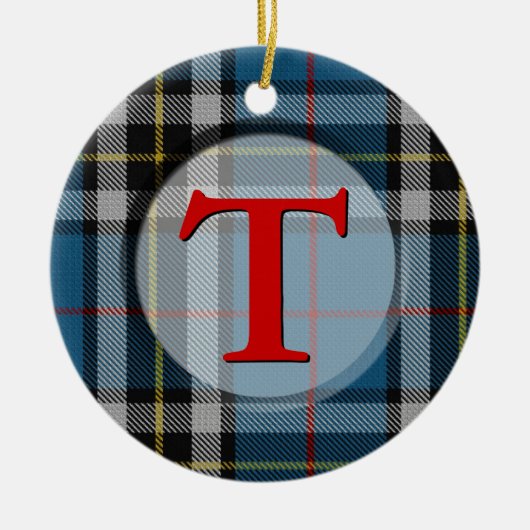 Karierte Monogramm-/Foto-Verzierung Keramik Ornament (Vorne)