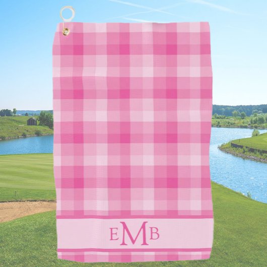 Karierte Monogramm-Initialen in hellrosa Golfhandtuch