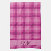 Karierte Monogramm-Initialen in Rosa Geschirrtuch (Vertikal)
