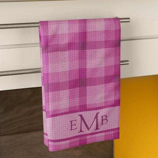 Karierte Monogramm-Initialen in Rosa Geschirrtuch