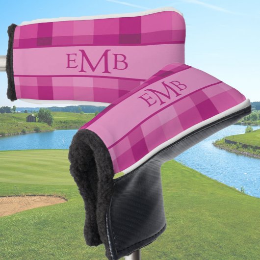 Karierte Monogramm-Initialen in Rosa Golf Headcover