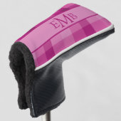 Karierte Monogramm-Initialen in Rosa Golf Headcover (3/4 Vorderseite)
