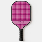 Karierte Monogramm-Initialen in Rosa Pickleball Schläger (Vorderseite)